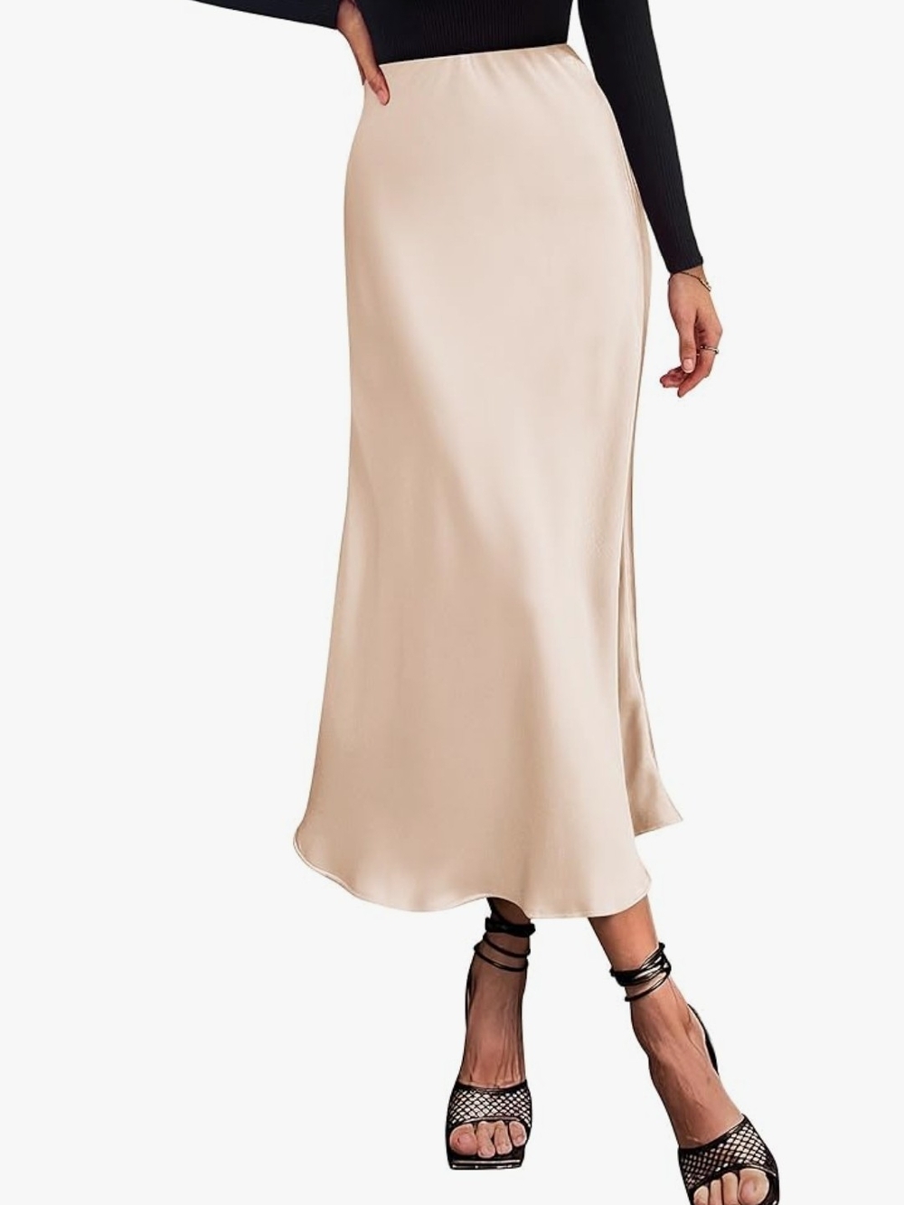 L🌸Satin Maxi Skirt in Light Beige